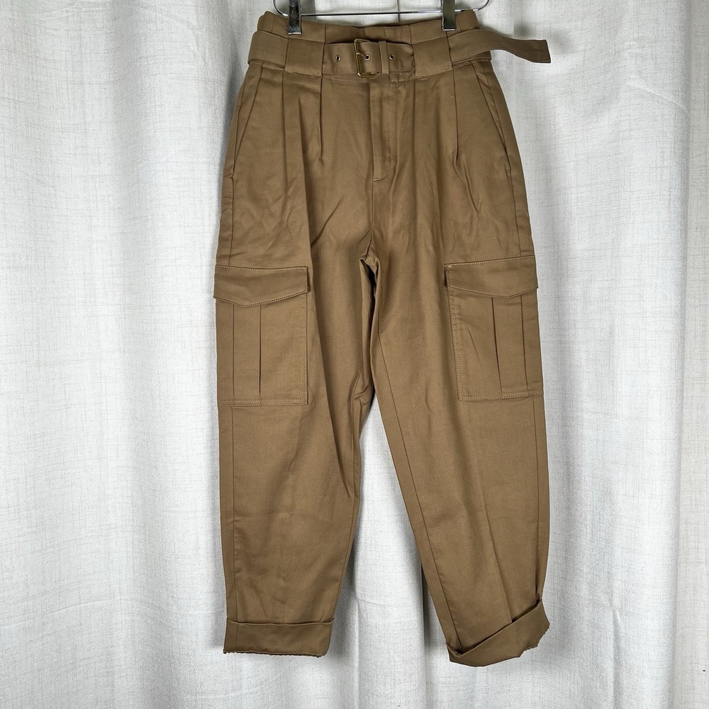 NEW! Banana Republic Voyage Cargo Pants Women's 0 Kahki Brown Belted $120 Cotton